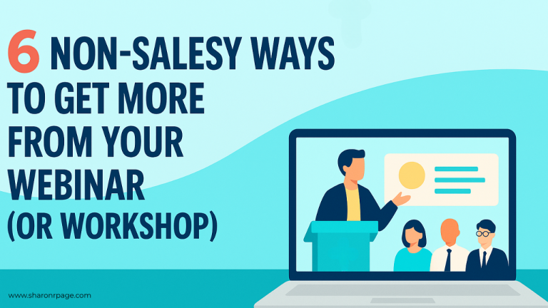 Flat-style digital illustration showing a modern virtual workshop or webinar setting with a laptop, chat bubbles, and digital charts in blue, teal, and coral tones.