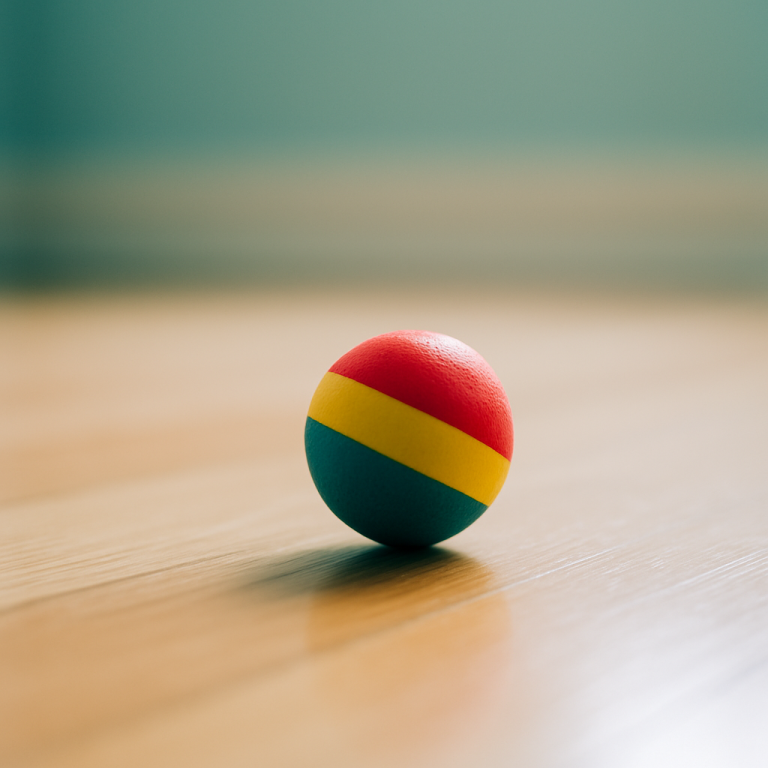 A rubber ball on a smooth kitchen floor, symbolizing bouncing back with resilience.