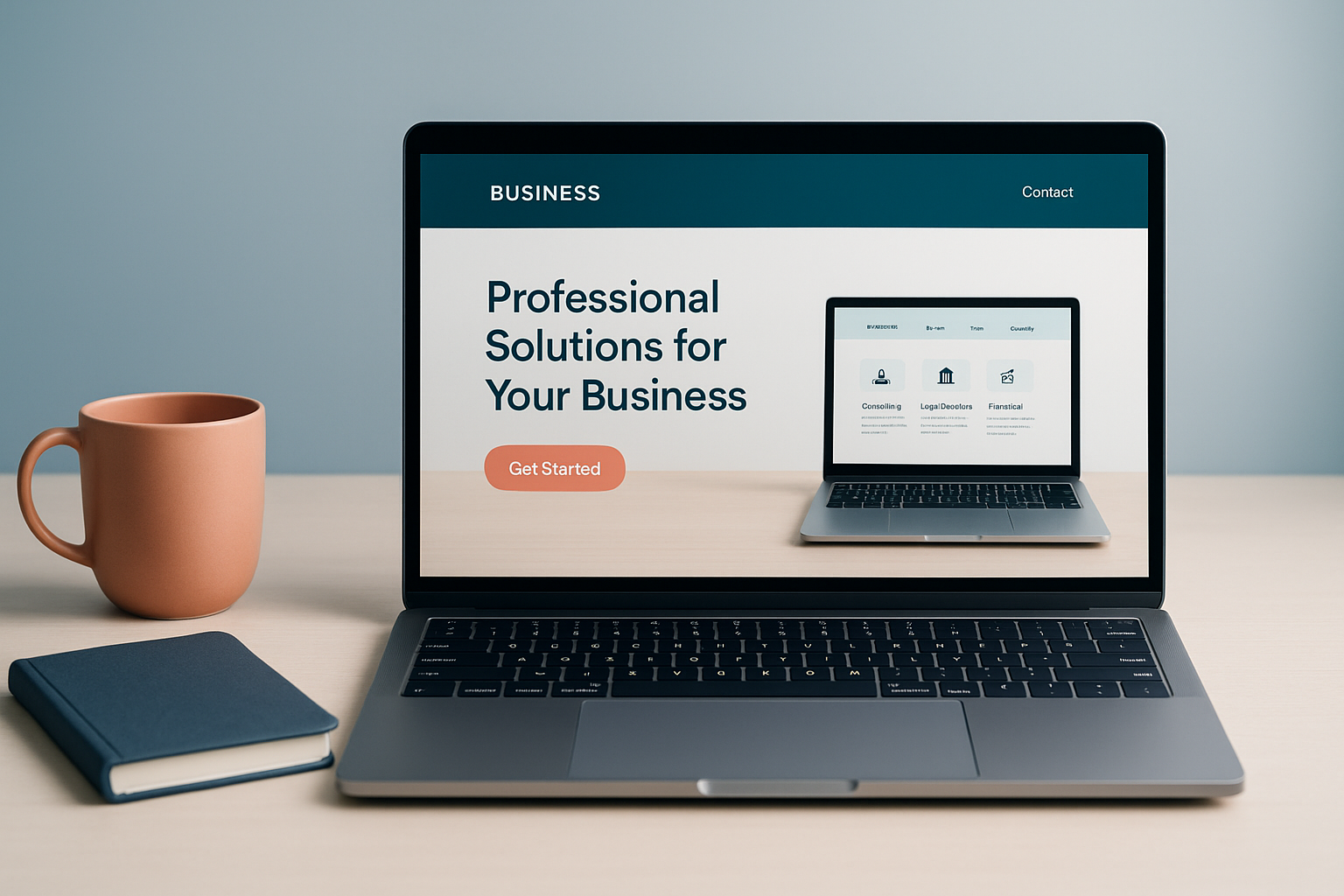 Modern laptop screen displaying a professional website layout with clean design and clear messaging, emphasizing both visual organization and effective copy.